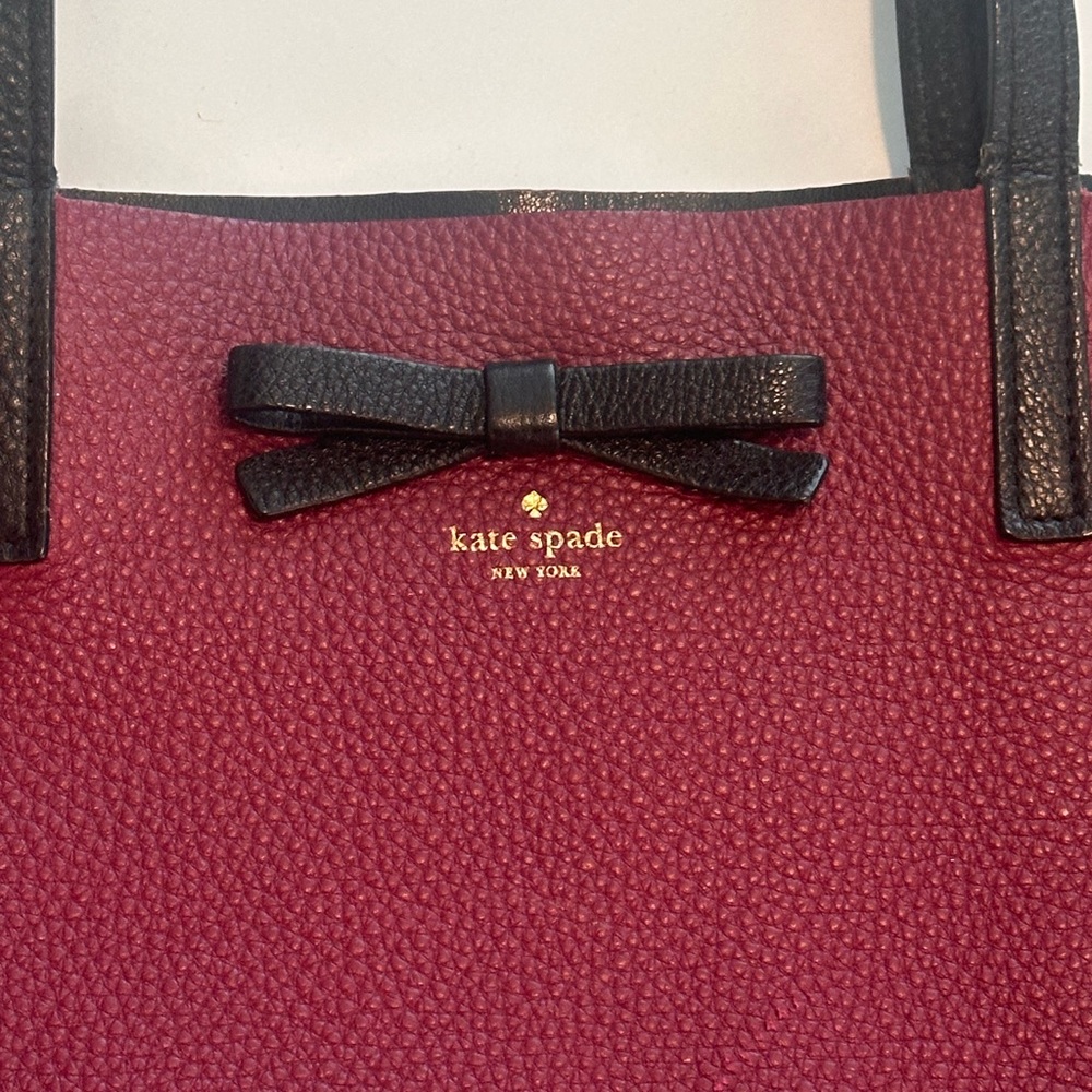 Kate Spade Leather Tote Bag in Dark Red with Black Bow - Picture 6 of 11